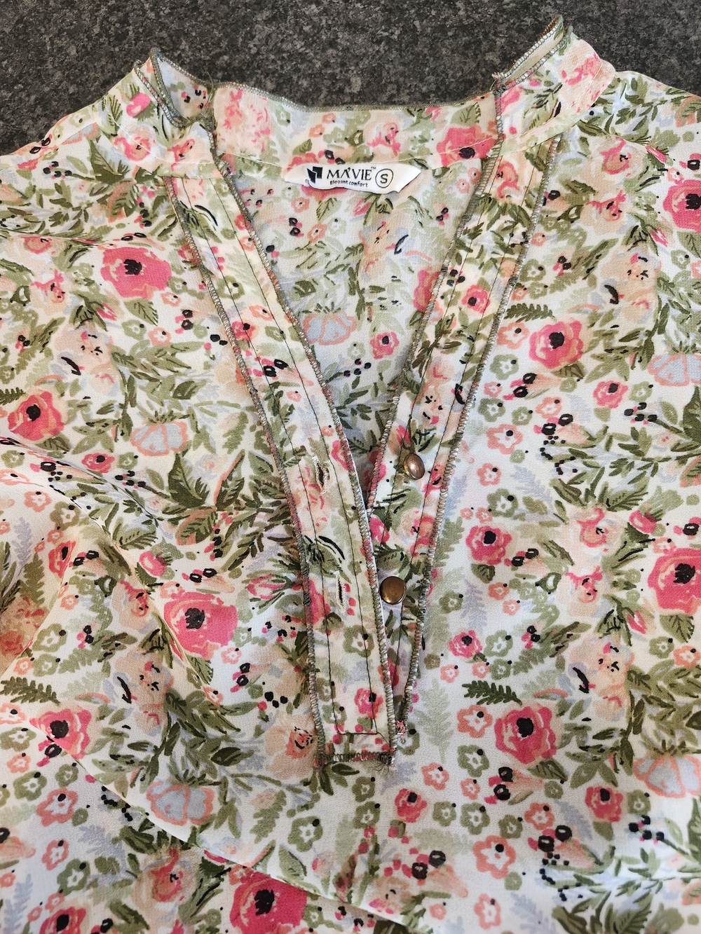 Women's Floral Cottagecore Romantic Coastal Boho Button-Front Blouse - M - Picture 7 of 11